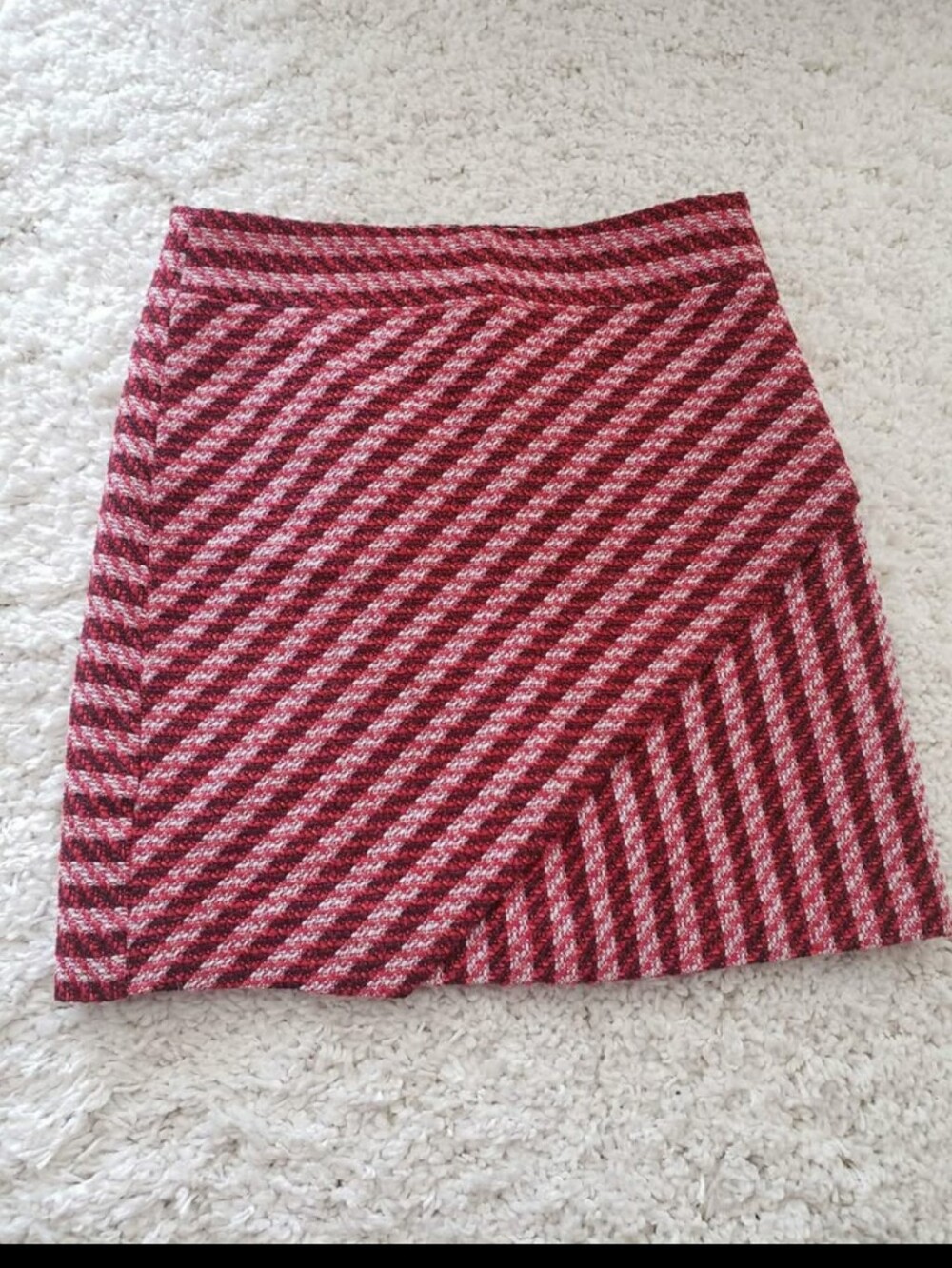 RW&CO. Red and White Diagonal Stripe Knit Mini Skirt